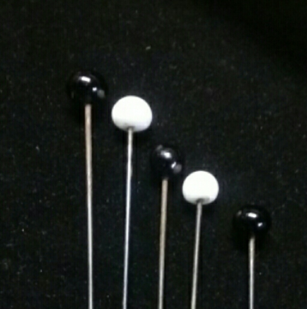 antique black and white milk glass hat pins